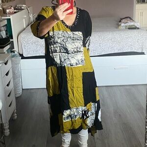 IGUANA Women Faux Patchwork Chic Boho Tunic Dress | M